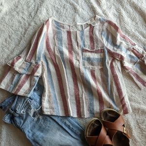 Striped Linen Blend Top - Size Small